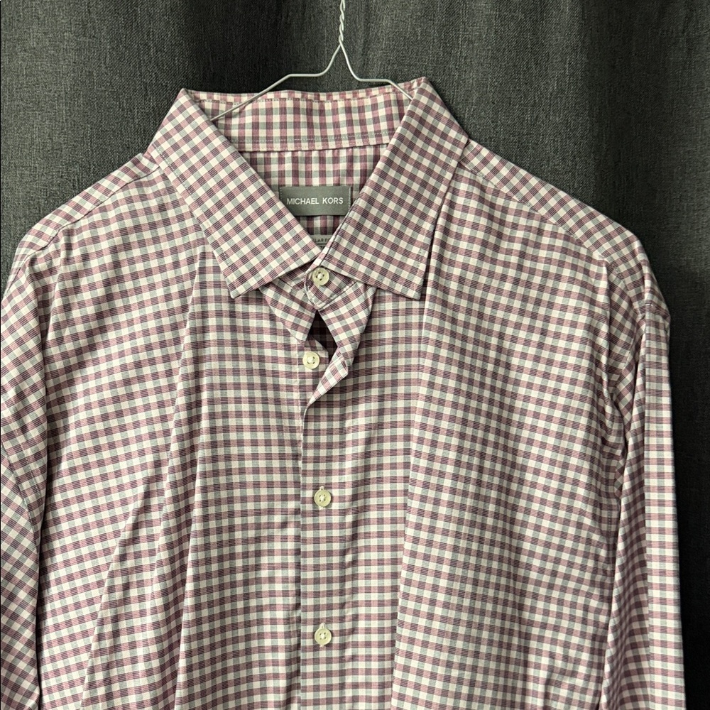 Michael Kors Men's Lavender Checkered Button Down Shirt